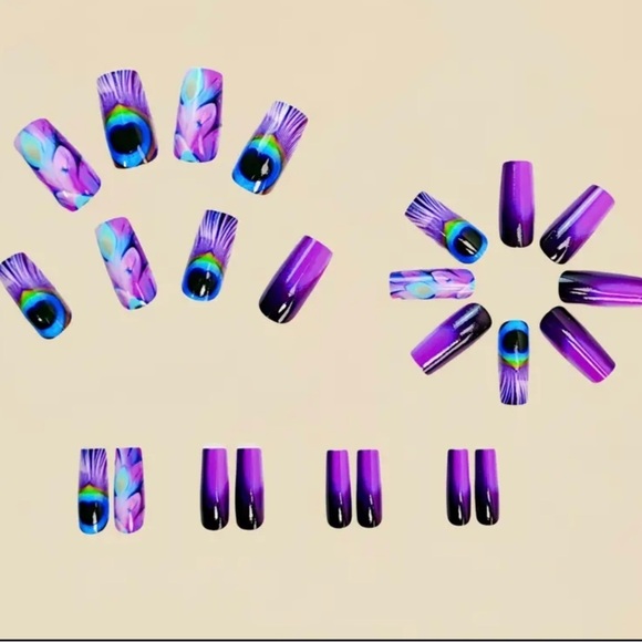 Purple Peacock Fake Press On Nails NWT - Picture 4 of 10